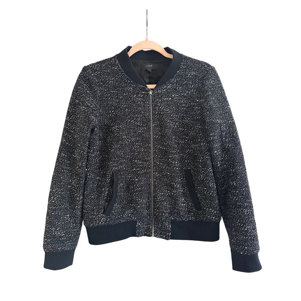 J CREW Black Charcoal Boucle Bomber Wool Blend Jacket Preppy - Women’s Sz 4